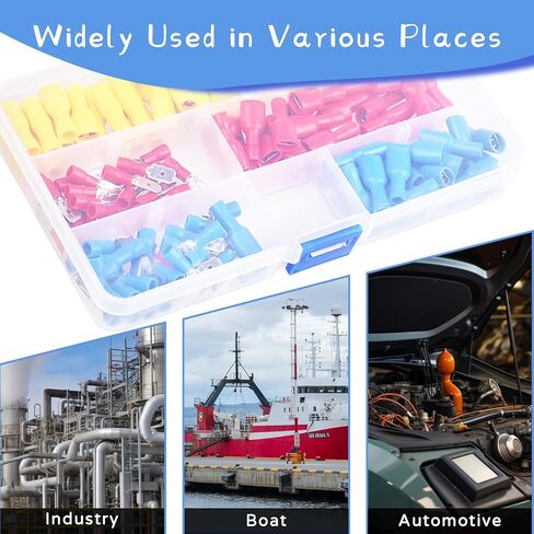 طقم موصلات أسلاك كهربائية 150 قطعة، موصلات سلكية معزولة سريعة الفصل، موصلات كابلات ذكر/أنثى، مجموعة متنوعة من محطات التجعيد (الأحمر والأزرق والأصفر) in Kuwait