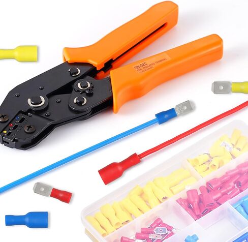 طقم موصلات أسلاك كهربائية 150 قطعة، موصلات سلكية معزولة سريعة الفصل، موصلات كابلات ذكر/أنثى، مجموعة متنوعة من محطات التجعيد (الأحمر والأزرق والأصفر) in Kuwait