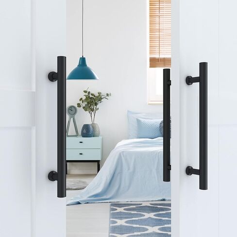 JUBEST 16" Matte Black Handles Ladder Style Bar Handle Set Stainless Steel Pipe Handle Pull Set for Sliding Barn Door in Saudi Arabia