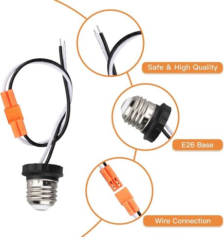 E26 Socket Adapter, 6 Pack Light Bulb Socket Pigtail, Screw in Male Light Socket Pigtail, E26 Medium Base Recessed Light Adapter, for Led Ceiling Light Downlight Socket Adapter Pigtail (Pack of 6） in Saudi Arabia