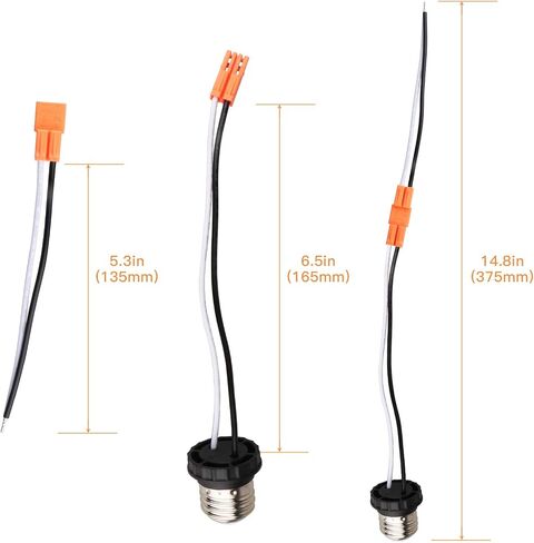 E26 Socket Adapter, 6 Pack Light Bulb Socket Pigtail, Screw in Male Light Socket Pigtail, E26 Medium Base Recessed Light Adapter, for Led Ceiling Light Downlight Socket Adapter Pigtail (Pack of 6） in Saudi Arabia