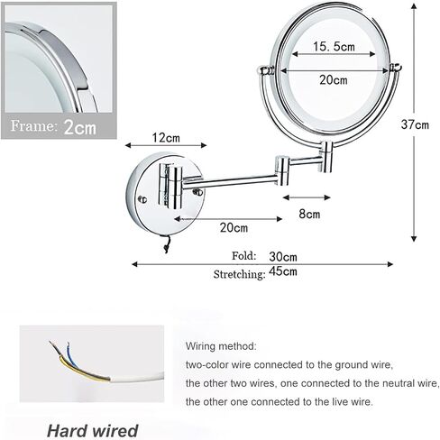 LED Makeup Mirror with Lights, Double Sided 1X/10X Magnifying Mirror, Black Hardwired Wall Mounted 360° Swivel Extendable Bathroom Vanity Mirror in Saudi Arabia
