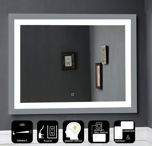 Dimmable LED Lighted Bathroom Mirror Wall Mounted Vanity Mirror with High Lumen CRI>90 Dimmable Touch Button Vertical & Horizontal Installation (Atlantis-3628 36x28 inch) in Saudi Arabia