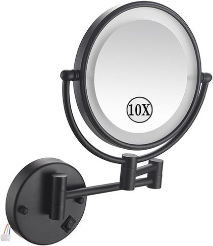 LED Makeup Mirror with Lights, Double Sided 1X/10X Magnifying Mirror, Black Hardwired Wall Mounted 360° Swivel Extendable Bathroom Vanity Mirror in Saudi Arabia