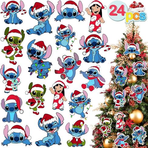 TIMLEEVI Stich زينة شجرة عيد الميلاد الخشبية، 24pcs Stich الحلي شجرة عيد الميلاد، شجرة عيد الميلاد شنقا الحلي، عطلة عيد الميلاد الحلي زينة عيد الميلاد في الداخل in Saudi Arabia