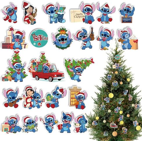 TIMLEEVI Stich زينة شجرة عيد الميلاد الخشبية، 24pcs Stich الحلي شجرة عيد الميلاد، شجرة عيد الميلاد شنقا الحلي، عطلة عيد الميلاد الحلي زينة عيد الميلاد في الداخل in Saudi Arabia