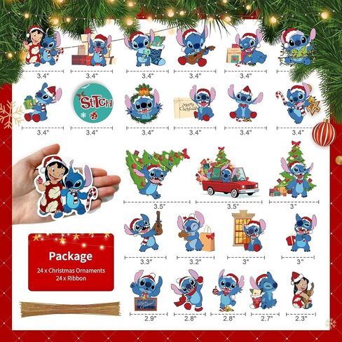 TIMLEEVI Stich زينة شجرة عيد الميلاد الخشبية، 24pcs Stich الحلي شجرة عيد الميلاد، شجرة عيد الميلاد شنقا الحلي، عطلة عيد الميلاد الحلي زينة عيد الميلاد في الداخل in Saudi Arabia