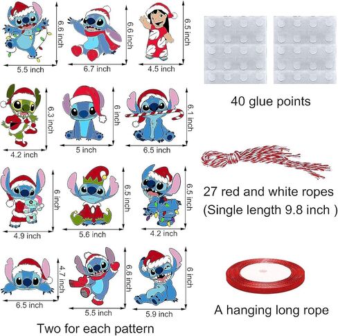 TIMLEEVI Stich زينة شجرة عيد الميلاد الخشبية، 24pcs Stich الحلي شجرة عيد الميلاد، شجرة عيد الميلاد شنقا الحلي، عطلة عيد الميلاد الحلي زينة عيد الميلاد في الداخل in Saudi Arabia