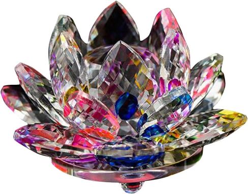 Feng Shui 80 mm Quartz Crystal Lotus Flower Crafts Glass Ornaments Figurines Home W3801 (Blue) in Saudi Arabia