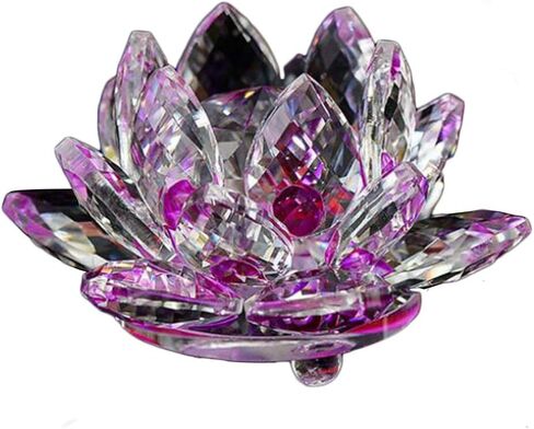 Feng Shui 80 mm Quartz Crystal Lotus Flower Crafts Glass Ornaments Figurines Home W3801 (Blue) in Saudi Arabia