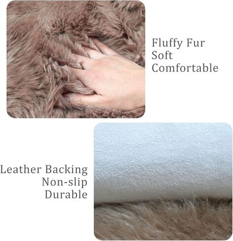 سجادة منطقة جلد الغنم النيوزيلندي الطبيعي الفاخر، سجادة ديكور ناعمة من القطيفة لغرفة النوم وغرفة المعيشة والأريكة وأرضية واحدة (2 × 3.1 قدم، بيج) in Kuwait