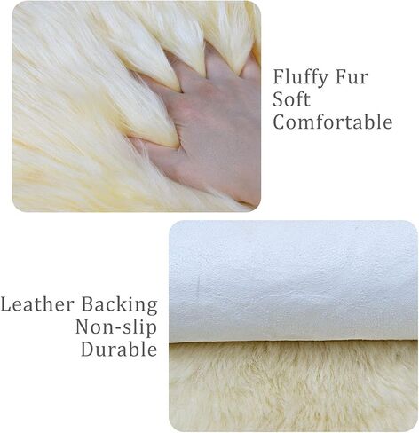 OKAYDA Premium Sheepskin Rug Genuine Natural New Zealand Lambskin Area Rug Fluffy and Soft Throw Rug Luxury Decor for Bedroom Living Room Sofa Floor (Bean Color) in Saudi Arabia