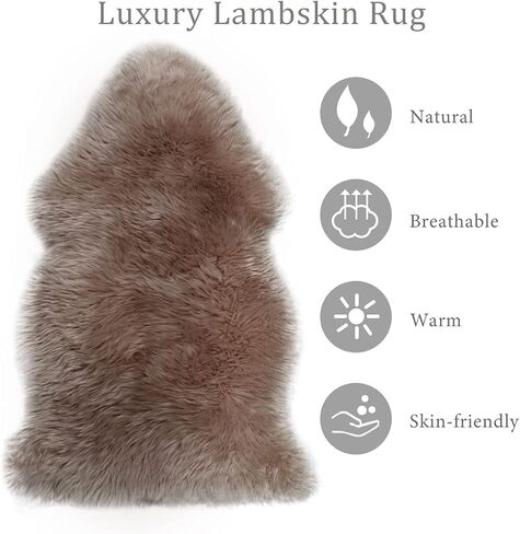سجادة منطقة جلد الغنم النيوزيلندي الطبيعي الفاخر، سجادة ديكور ناعمة من القطيفة لغرفة النوم وغرفة المعيشة والأريكة وأرضية واحدة (2 × 3.1 قدم، بيج) in Kuwait