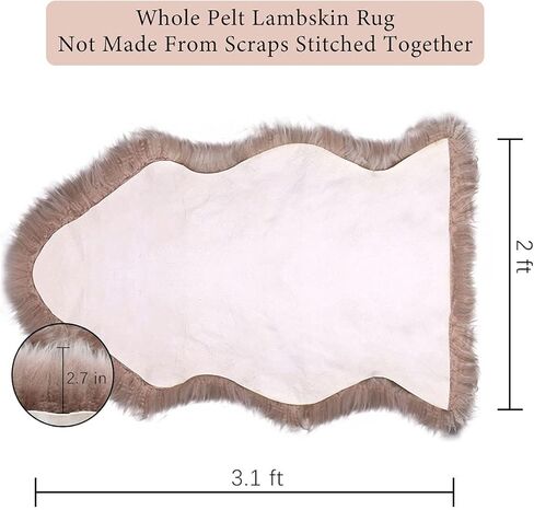 سجادة منطقة جلد الغنم النيوزيلندي الطبيعي الفاخر، سجادة ديكور ناعمة من القطيفة لغرفة النوم وغرفة المعيشة والأريكة وأرضية واحدة (2 × 3.1 قدم، بيج) in Kuwait