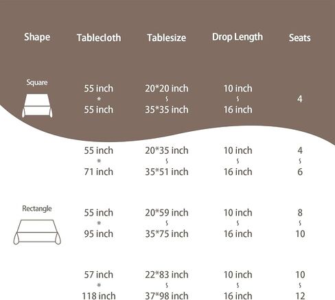 Rectangle Tablecloth Faux Linen Table Cover Washable Table Cloth for Dining Parties Wedding Kitchen Restaurant (Brown,55×55) in Saudi Arabia