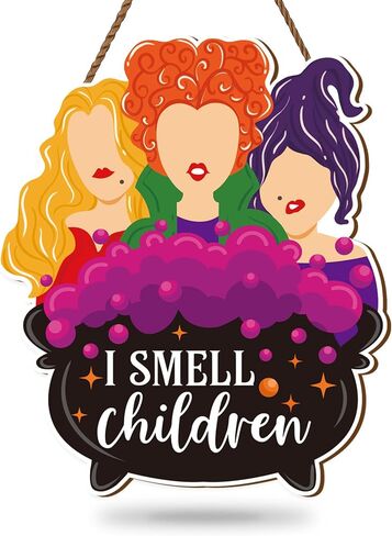 Halloween Hocus Pocus Witch Wooden Hanging Sign I Smell Children Door Sign Halloween Welcome Wreath Sign Halloween Decorations Door Hanger Sign for Home Window Halloween Party Decor in Saudi Arabia