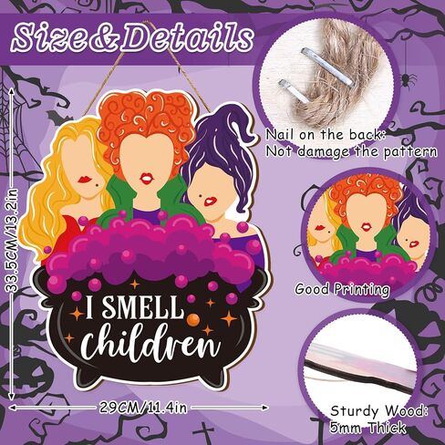 Halloween Hocus Pocus Witch Wooden Hanging Sign I Smell Children Door Sign Halloween Welcome Wreath Sign Halloween Decorations Door Hanger Sign for Home Window Halloween Party Decor in Saudi Arabia