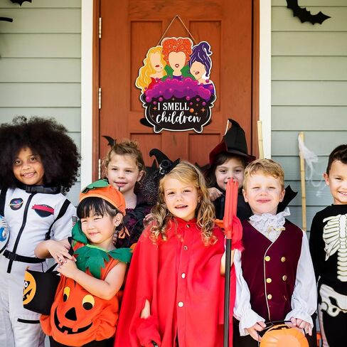 Halloween Hocus Pocus Witch Wooden Hanging Sign I Smell Children Door Sign Halloween Welcome Wreath Sign Halloween Decorations Door Hanger Sign for Home Window Halloween Party Decor in Saudi Arabia