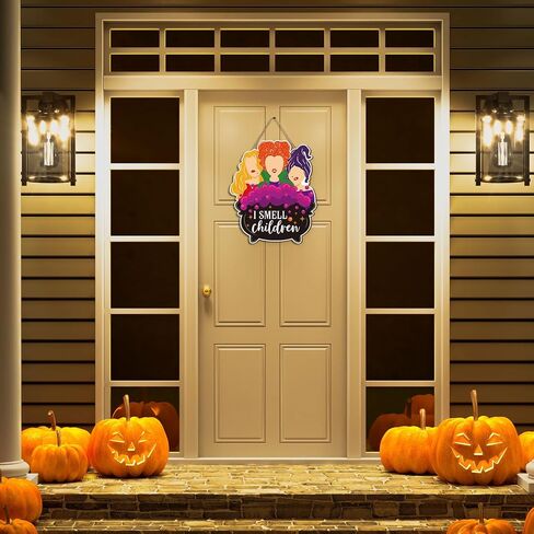 Halloween Hocus Pocus Witch Wooden Hanging Sign I Smell Children Door Sign Halloween Welcome Wreath Sign Halloween Decorations Door Hanger Sign for Home Window Halloween Party Decor in Saudi Arabia