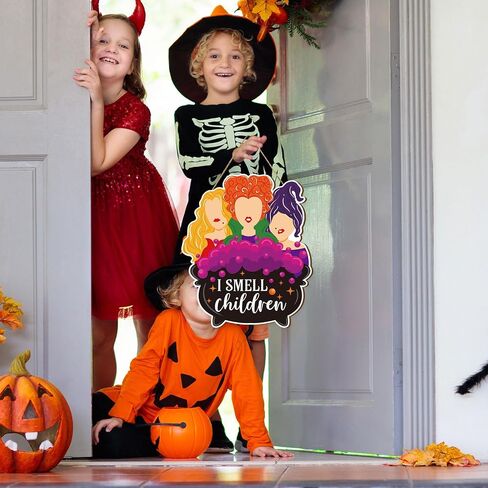 Halloween Hocus Pocus Witch Wooden Hanging Sign I Smell Children Door Sign Halloween Welcome Wreath Sign Halloween Decorations Door Hanger Sign for Home Window Halloween Party Decor in Saudi Arabia