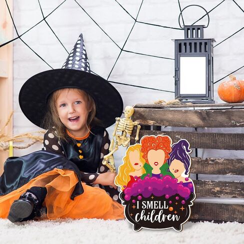Halloween Hocus Pocus Witch Wooden Hanging Sign I Smell Children Door Sign Halloween Welcome Wreath Sign Halloween Decorations Door Hanger Sign for Home Window Halloween Party Decor in Saudi Arabia