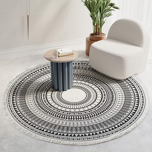 Poowe Round Cotton Rug Woven Tassel Throw Rug Washable Area Rug for Living Room Bedroom Kitchen Bathroom (Flower Blue) in Saudi Arabia