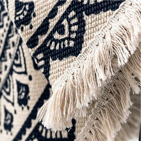 Poowe Round Cotton Rug Woven Tassel Throw Rug Washable Area Rug for Living Room Bedroom Kitchen Bathroom (Flower Blue) in Saudi Arabia