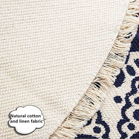 Poowe Round Cotton Rug Woven Tassel Throw Rug Washable Area Rug for Living Room Bedroom Kitchen Bathroom (Flower Blue) in Saudi Arabia