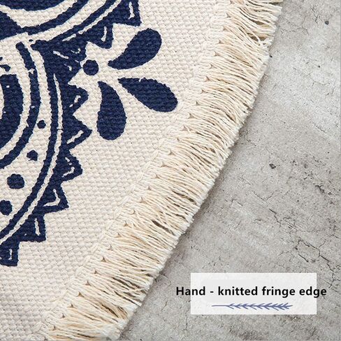 Poowe Round Cotton Rug Woven Tassel Throw Rug Washable Area Rug for Living Room Bedroom Kitchen Bathroom (Flower Blue) in Saudi Arabia