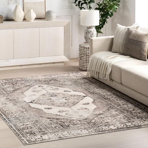 nuLOOM Gladys Machine Washable Vintage Medallion Ultra Thin Runner Rug, 2' 6" x 6', Light Grey in Saudi Arabia