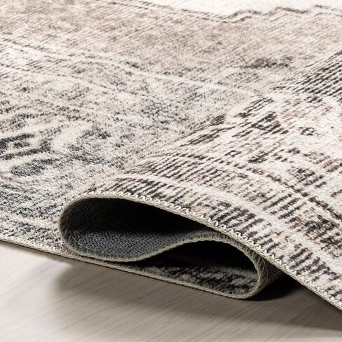 nuLOOM Gladys Machine Washable Vintage Medallion Ultra Thin Runner Rug, 2' 6" x 6', Light Grey in Saudi Arabia
