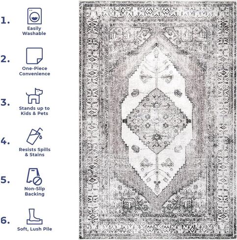 nuLOOM Gladys Machine Washable Vintage Medallion Ultra Thin Runner Rug, 2' 6" x 6', Light Grey in Saudi Arabia