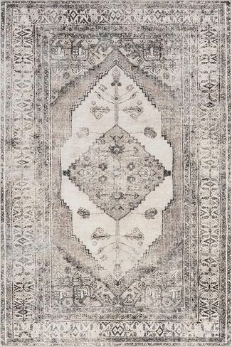 nuLOOM Gladys Machine Washable Vintage Medallion Ultra Thin Runner Rug, 2' 6" x 6', Light Grey in Saudi Arabia