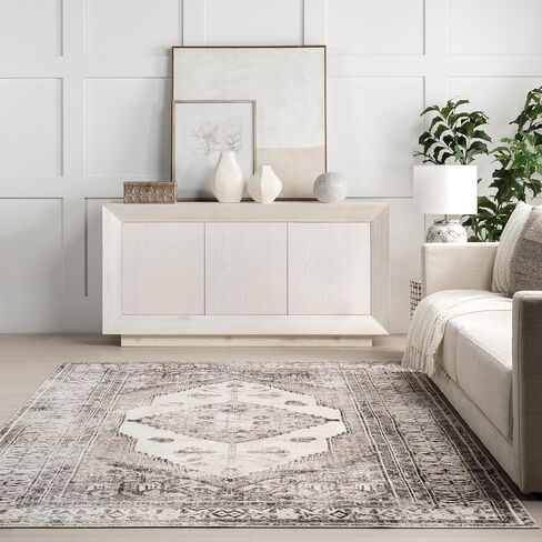 nuLOOM Gladys Machine Washable Vintage Medallion Ultra Thin Runner Rug, 2' 6" x 6', Light Grey in Saudi Arabia