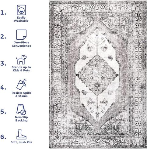 nuLOOM Gladys Machine Washable Vintage Medallion Ultra Thin Runner Rug, 2' 6" x 6', Light Grey in Saudi Arabia