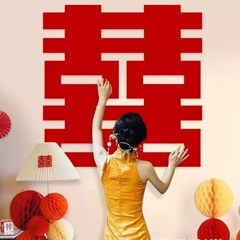 5thousandyears 47-Inch Extra Large 'Double Happiness' Wall Decoration - Living Room and Bridal Décor, Non-Woven Fabric Materia, Special Party Decorations, Chinese Wedding, Meaning Infinite Happiness in Saudi Arabia