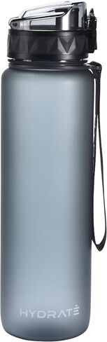 زجاجة مياه تحفيزية من هيدريت - زجاجة مياه للتمرين سعة 12 أونصة مع ختم زمني - زجاجة شرب واسعة الفم مع حزام معصم - حاوية مياه بلاستيكية لصالة الألعاب الرياضية أو المكتب أو الرياضات الخارجية - أسود in Kuwait