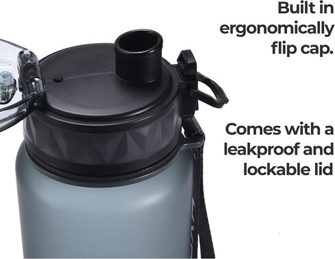 زجاجة مياه تحفيزية من هيدريت - زجاجة مياه للتمرين سعة 12 أونصة مع ختم زمني - زجاجة شرب واسعة الفم مع حزام معصم - حاوية مياه بلاستيكية لصالة الألعاب الرياضية أو المكتب أو الرياضات الخارجية - أسود in Kuwait