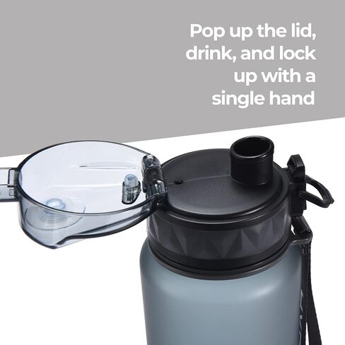 زجاجة مياه تحفيزية من هيدريت - زجاجة مياه للتمرين سعة 12 أونصة مع ختم زمني - زجاجة شرب واسعة الفم مع حزام معصم - حاوية مياه بلاستيكية لصالة الألعاب الرياضية أو المكتب أو الرياضات الخارجية - أسود in Kuwait