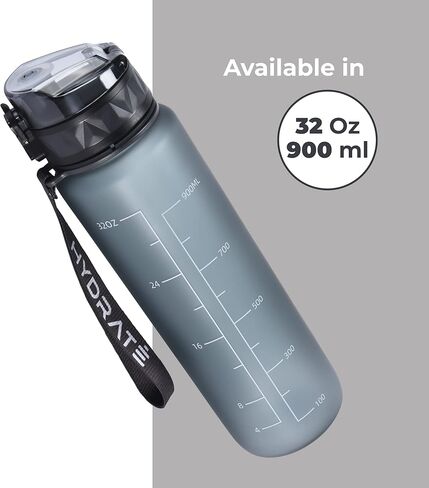 زجاجة مياه تحفيزية من هيدريت - زجاجة مياه للتمرين سعة 12 أونصة مع ختم زمني - زجاجة شرب واسعة الفم مع حزام معصم - حاوية مياه بلاستيكية لصالة الألعاب الرياضية أو المكتب أو الرياضات الخارجية - أسود in Kuwait