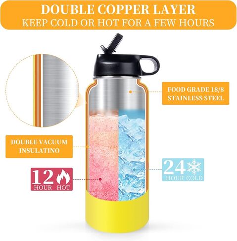 22oz Wide Mouth Softball Water Bottle with Two Lids(Straw, Handle Lid), 18/8 Stainless Steel Vacuum Insulated for Travel & Sport Cup. (Softball Yellow, 22oz) in Saudi Arabia
