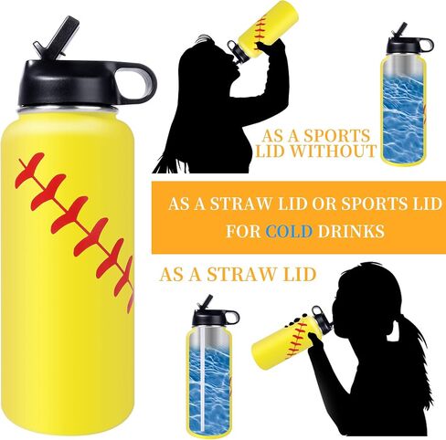 22oz Wide Mouth Softball Water Bottle with Two Lids(Straw, Handle Lid), 18/8 Stainless Steel Vacuum Insulated for Travel & Sport Cup. (Softball Yellow, 22oz) in Saudi Arabia