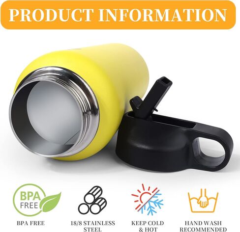 22oz Wide Mouth Softball Water Bottle with Two Lids(Straw, Handle Lid), 18/8 Stainless Steel Vacuum Insulated for Travel & Sport Cup. (Softball Yellow, 22oz) in Saudi Arabia