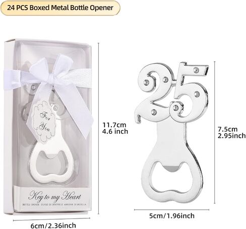 24PCS 25th Birthday Party Favors for Guests,Number 25 Silver Wedding Anniversary Beer Bottle Openers Gifts, Decorations,Souvenirs for Guests for Bridal Shower Favors (24, 25) in Saudi Arabia