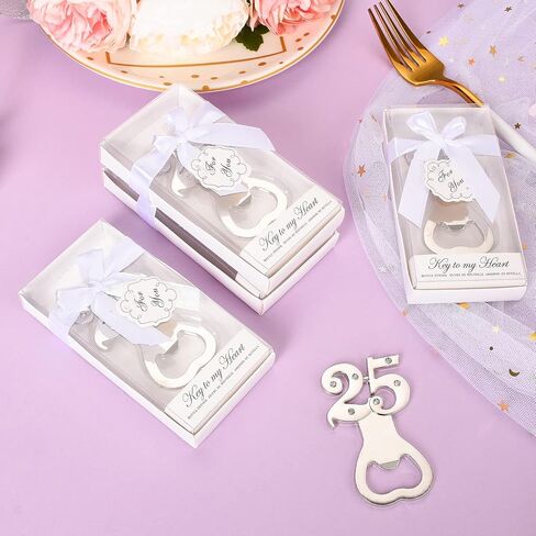24PCS 25th Birthday Party Favors for Guests,Number 25 Silver Wedding Anniversary Beer Bottle Openers Gifts, Decorations,Souvenirs for Guests for Bridal Shower Favors (24, 25) in Saudi Arabia