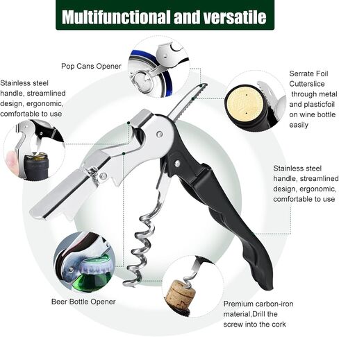 6 Pieces wine key wine opener Professional Waiter Corkscrews Stainless bottle opener Fold Serrated Foil Cutter Key for Family, Company Party,Bars,Restaurants(black) in Saudi Arabia