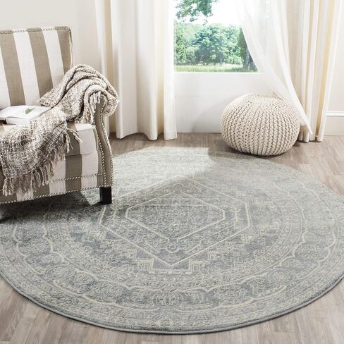 مجموعة SAFAVIEH Adirondack 6' مستديرة عاجية/أردواز ADR108S ميدالية شرقية غير قابلة للتساقط غرفة الطعام مدخل بهو غرفة المعيشة منطقة غرفة النوم سجادة in Saudi Arabia