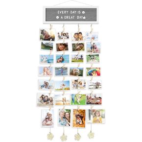 Icona Bay Wall Hanging Picture Frame Collage (15x5, Rustic Brown), Large Family Wall Photo Gallery w/Letter Board, Alphabet & Clips, Multiple Pictures Wall Decor Hanging Display