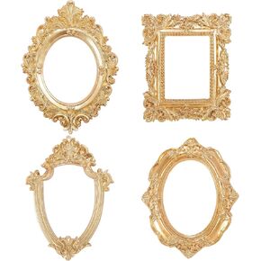 Abaodam 4 Pcs Vintage Resin Picture Frame Mini Gold Frames Antique Photo Frame Wall Hanging Photo Frame Oval Rectangle Baroque Frames Christmas Holiday Home Decor