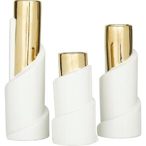 Deco 79 Ceramic Decorative Vase Spiral Centerpiece Vases with Gold Accents, Set of 3 Flower Vases for Home Decoration 15", 12", 9" H, Gold